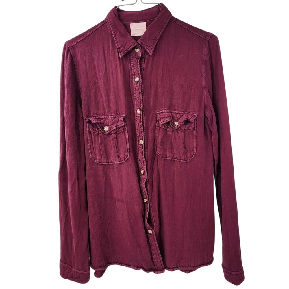 HARPER Button Down Burgundy Long Sleeve Shirt Womens Size Small S